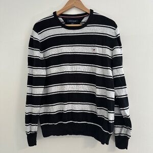 Tommy Hilfiger  Long Sleeve Crew Neck Sweater 100% Cotton Black and Gray Stripes